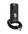 Karl Lagerfeld Crossbody Saffiano Monogram Metal Pin Karl & Choupette Case for iPhone 15 Pro - Black