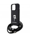 Karl Lagerfeld Crossbody Saffiano Monogram Metal Pin Karl & Choupette Case for iPhone 15 Pro - Black
