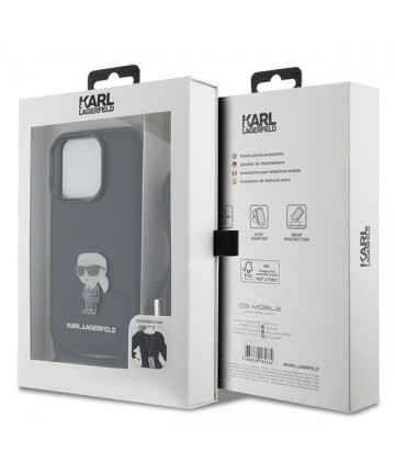Karl Lagerfeld Crossbody Saffiano Monogram Metal Pin Karl & Choupette Case for iPhone 15 Pro - Black