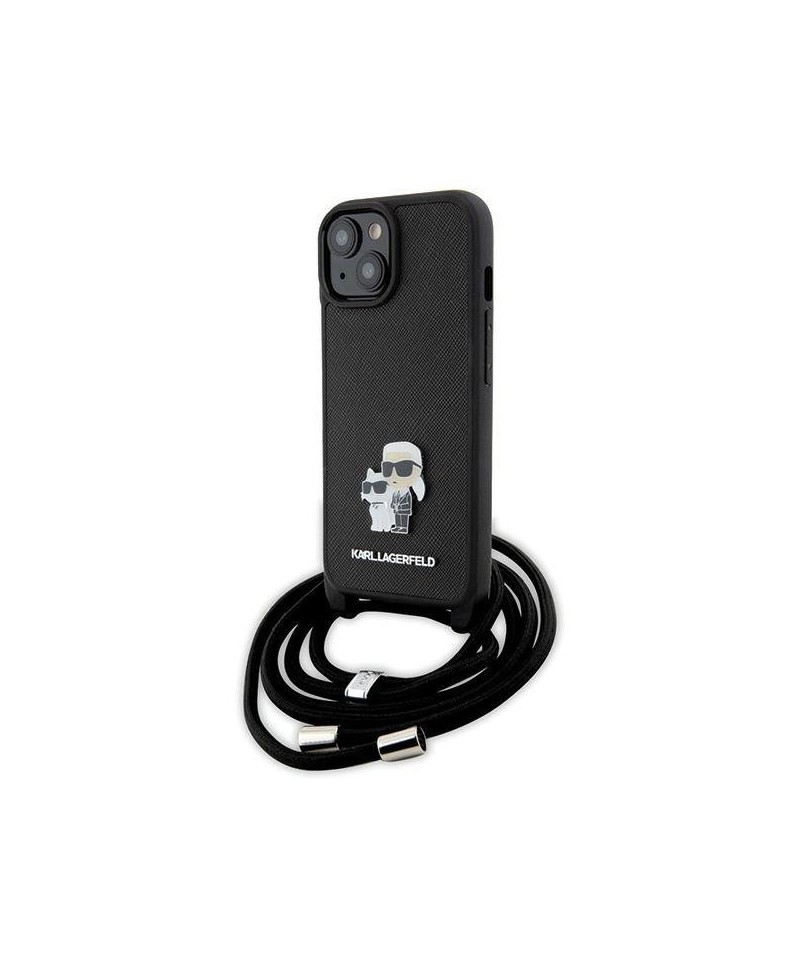 Karl Lagerfeld Crossbody Saffiano Metal Pin Karl & Choupette case for iPhone 15 Plus - black