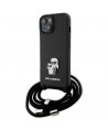 Karl Lagerfeld Crossbody Saffiano Metal Pin Karl & Choupette case for iPhone 15 Plus - black