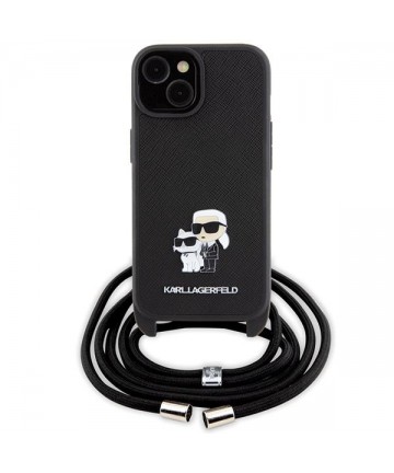 Karl Lagerfeld Crossbody Saffiano Metal Pin Karl & Choupette case for iPhone 15 Plus - black