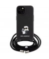 Karl Lagerfeld Crossbody Saffiano Metal Pin Karl & Choupette case for iPhone 15 Plus - black