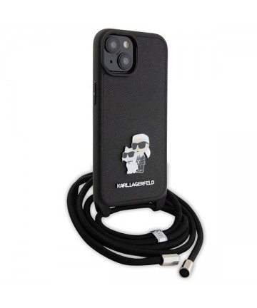 Karl Lagerfeld Crossbody Saffiano Metal Pin Karl & Choupette case for iPhone 15 Plus - black