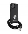 Karl Lagerfeld Crossbody Saffiano Metal Pin Karl & Choupette case for iPhone 15 Plus - black