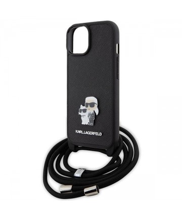 Karl Lagerfeld Crossbody Saffiano Metal Pin Karl & Choupette case for iPhone 15 Plus - black