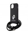 Karl Lagerfeld Crossbody Saffiano Metal Pin Karl & Choupette case for iPhone 15 Plus - black