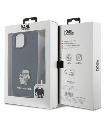 Karl Lagerfeld Crossbody Saffiano Metal Pin Karl & Choupette case for iPhone 15 Plus - black