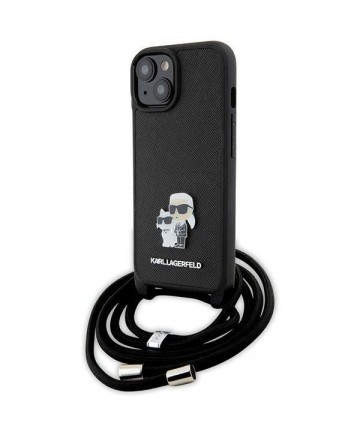 Karl Lagerfeld Crossbody Saffiano Metal Pin Karl & Choupette case for iPhone 15 - black