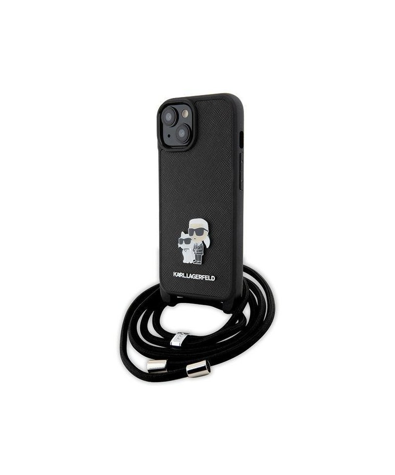 Karl Lagerfeld Crossbody Saffiano Metal Pin Karl & Choupette case for iPhone 15 - black