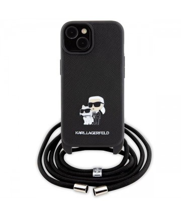 Karl Lagerfeld Crossbody Saffiano Metal Pin Karl & Choupette case for iPhone 15 - black