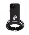 Karl Lagerfeld Crossbody Saffiano Metal Pin Karl & Choupette case for iPhone 15 - black