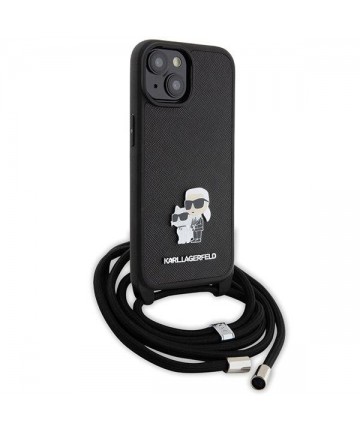 Karl Lagerfeld Crossbody Saffiano Metal Pin Karl & Choupette case for iPhone 15 - black