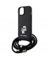 Karl Lagerfeld Crossbody Saffiano Metal Pin Karl & Choupette case for iPhone 15 - black