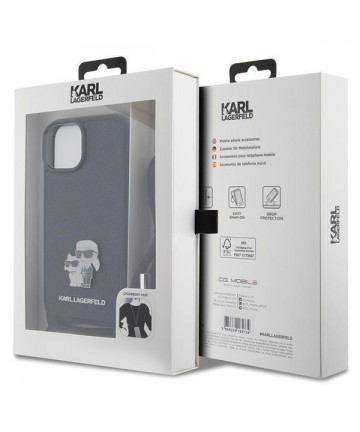Karl Lagerfeld Crossbody Saffiano Metal Pin Karl & Choupette case for iPhone 15 - black
