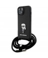 Karl Lagerfeld Crossbody Saffiano Monogram Metal Pin Karl & Choupette Case for iPhone 15 - Black