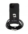 Karl Lagerfeld Crossbody Saffiano Monogram Metal Pin Karl & Choupette Case for iPhone 15 - Black