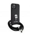 Karl Lagerfeld Crossbody Saffiano Monogram Metal Pin Karl & Choupette Case for iPhone 15 - Black