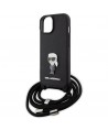 Karl Lagerfeld Crossbody Saffiano Monogram Metal Pin Karl & Choupette Case for iPhone 15 - Black