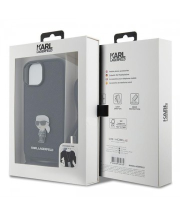 Karl Lagerfeld Crossbody Saffiano Monogram Metal Pin Karl & Choupette Case for iPhone 15 - Black