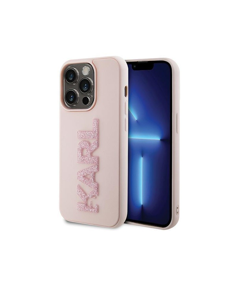 Karl Lagerfeld 3D Rubber Glitter Logo case for iPhone 15 Pro Max - pink