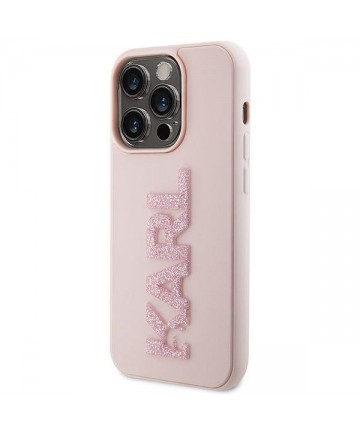 Karl Lagerfeld 3D Rubber Glitter Logo case for iPhone 15 Pro Max - pink