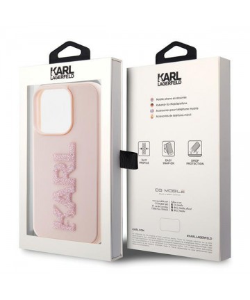 Karl Lagerfeld 3D Rubber Glitter Logo case for iPhone 15 Pro Max - pink