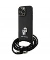 Karl Lagerfeld Crossbody Saffiano Metal Pin Karl & Choupette Case for iPhone 15 Pro Max - Black