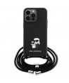Karl Lagerfeld Crossbody Saffiano Metal Pin Karl & Choupette Case for iPhone 15 Pro Max - Black