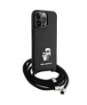 Karl Lagerfeld Crossbody Saffiano Metal Pin Karl & Choupette Case for iPhone 15 Pro Max - Black
