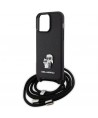Karl Lagerfeld Crossbody Saffiano Metal Pin Karl & Choupette Case for iPhone 15 Pro Max - Black