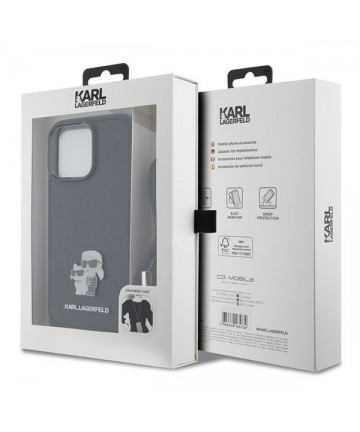 Karl Lagerfeld Crossbody Saffiano Metal Pin Karl & Choupette Case for iPhone 15 Pro Max - Black