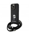 Karl Lagerfeld Crossbody Saffiano Monogram Metal Pin Karl & Choupette Case for iPhone 15 Pro Max - Black