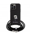 Karl Lagerfeld Crossbody Saffiano Monogram Metal Pin Karl & Choupette Case for iPhone 15 Pro Max - Black