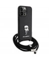 Karl Lagerfeld Crossbody Saffiano Monogram Metal Pin Karl & Choupette Case for iPhone 15 Pro Max - Black