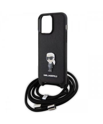 Karl Lagerfeld Crossbody Saffiano Monogram Metal Pin Karl & Choupette Case for iPhone 15 Pro Max - Black