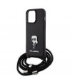 Karl Lagerfeld Crossbody Saffiano Monogram Metal Pin Karl & Choupette Case for iPhone 15 Pro Max - Black