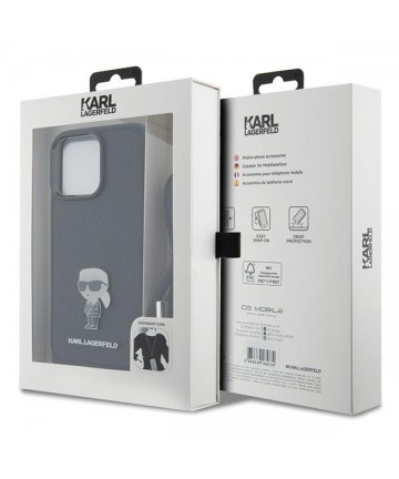 Karl Lagerfeld Crossbody Saffiano Monogram Metal Pin Karl & Choupette Case for iPhone 15 Pro Max - Black