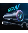 Joyroom JR-CL07 72W 3-in-1 Car Charger with 1.6m USB-C Cable – Black