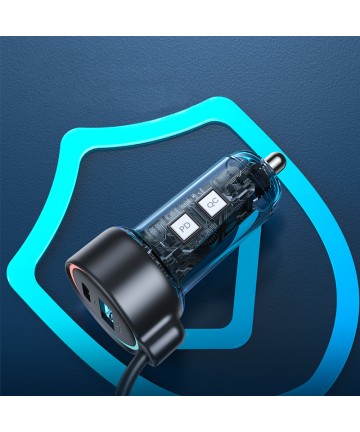 Joyroom JR-CL07 72W 3-in-1 Car Charger with 1.6m USB-C Cable – Black