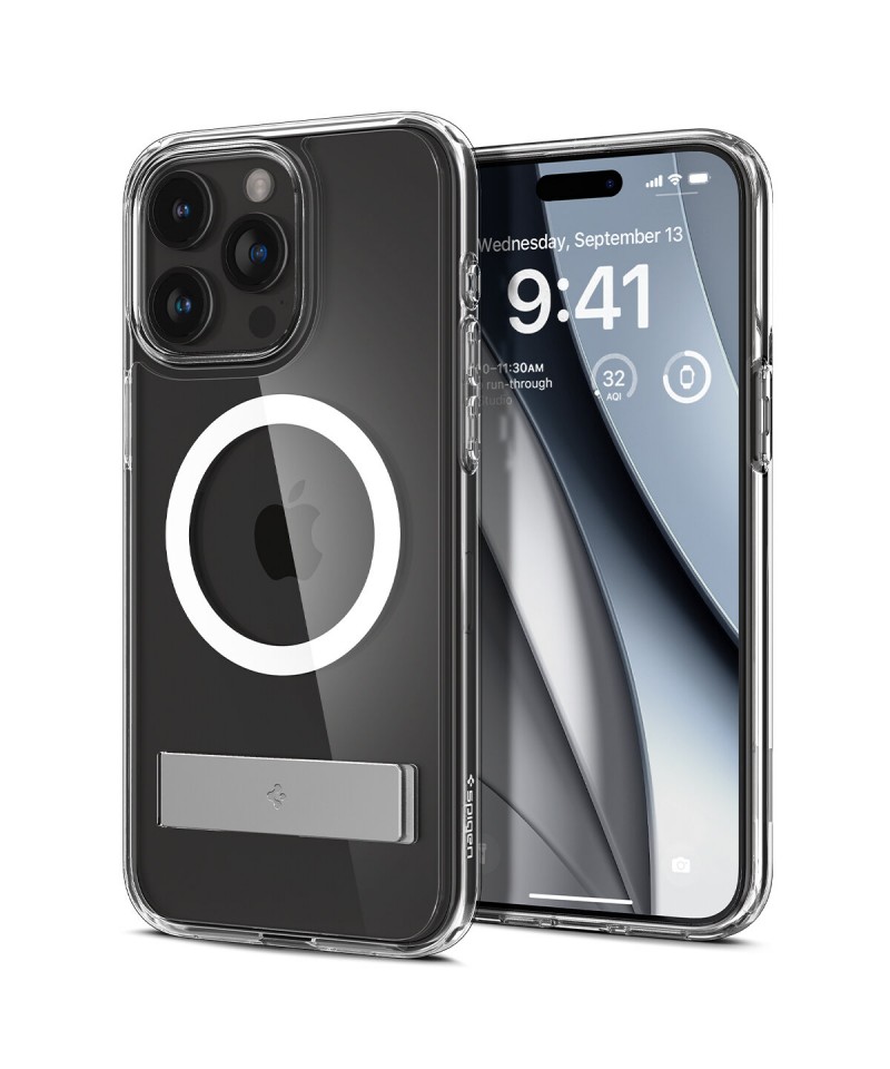 Spigen Ultra Hybrid S MagSafe Case with Stand for iPhone 15 Pro - Transparent