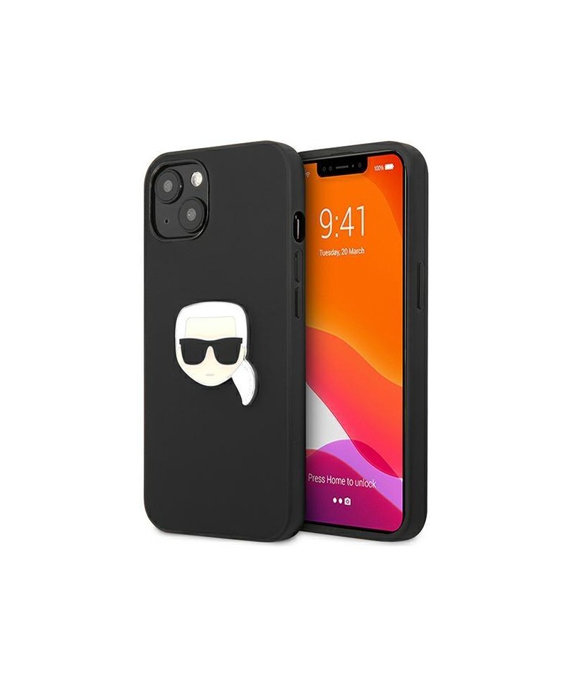 Karl Lagerfeld Leather Ikonik Karl's Head Metal Case for iPhone 13 mini - Black