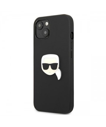 Karl Lagerfeld Leather Ikonik Karl's Head Metal Case for iPhone 13 mini - Black
