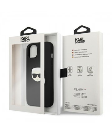 Karl Lagerfeld Leather Ikonik Karl's Head Metal Case for iPhone 13 mini - Black