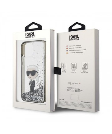 Karl Lagerfeld KLHCP15SLKKNSK iPhone 15 6.1" transparent hardcase Liquid Glitter Ikonik