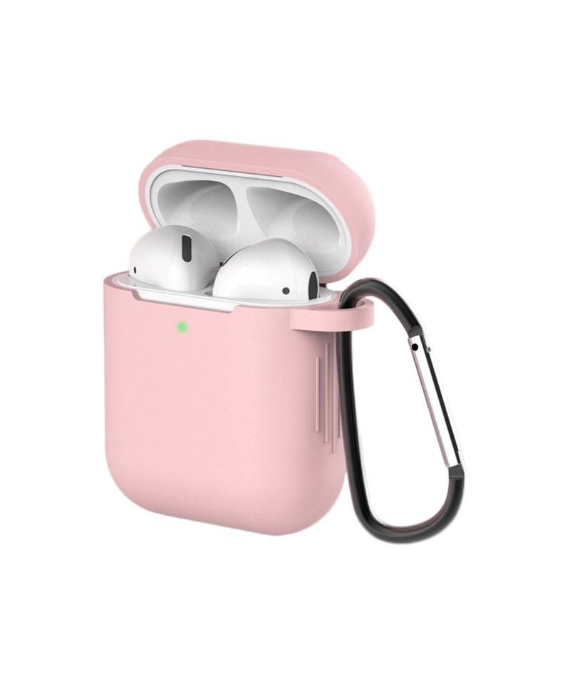 Case for AirPods 2 / AirPods 1 silicone soft case for headphones + keychain carabiner pendant pink (case D)