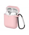 Case for AirPods 2 / AirPods 1 silicone soft case for headphones + keychain carabiner pendant pink (case D)