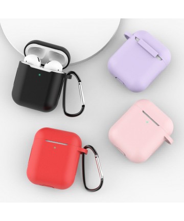 Case for AirPods 2 / AirPods 1 silicone soft case for headphones + keychain carabiner pendant pink (case D)