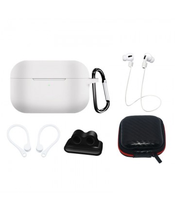 Silicone Case Set for AirPods Pro 2 / AirPods Pro 1 + Case / Ear Hook / Neck Strap / Watch Strap Holder / Carabiner - White