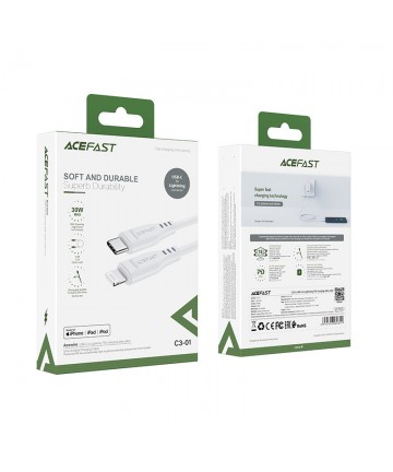 Acefast C3-01 Lightning - USB-C PD cable 30W 3A 480Mb/s 1.2m - white